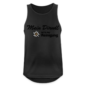 "Mein Dirndl ist in der Reinigung" | - Männer Tank Top atmungsaktiv - Schwarz - Vorne - Nick (188cm)