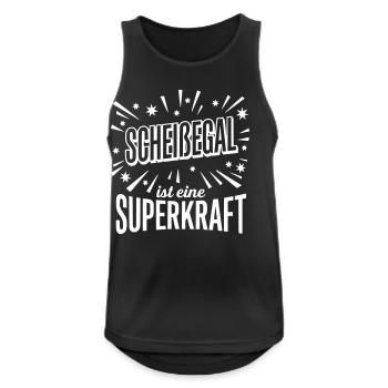Scheissegal Superkraft - Lustiger Spruch Slogan - Männer Tank Top atmungsaktiv - Schwarz - Vorne - Nick (188cm)
