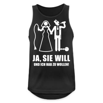 Ja, Sie Will … (Bräutigam, Junggesellenabschied W) - Männer Tank Top atmungsaktiv - Schwarz - Vorne - Nick (188cm)