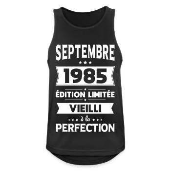 Anniversaire 40 ans - Septembre 1985 Perfection - Débardeur respirant Homme - noir - Devant - Nick (188cm)