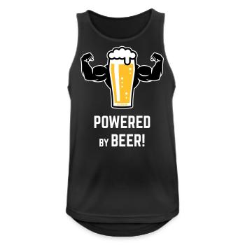 Powered By Beer! (Bier / Muskeln / L / 3C) - Männer Tank Top atmungsaktiv - Schwarz - Vorne - Nick (188cm)