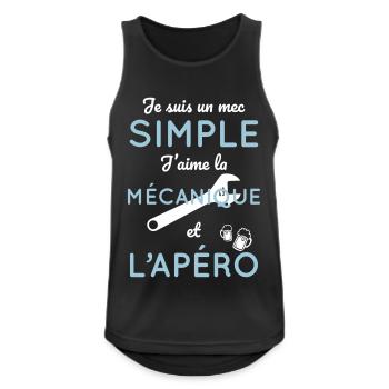 Mec simple j'aime la mécanique et l'apéro - Débardeur respirant Homme - noir - Devant - Nick (188cm)