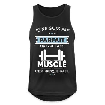 Musculation - Pas parfait mais musclé - Débardeur respirant Homme - noir - Devant - Nick (188cm)