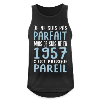 Anniversaire 65 ans - Pas parfait mais né en 1957 - Débardeur respirant Homme - noir - Devant - Nick (188cm)