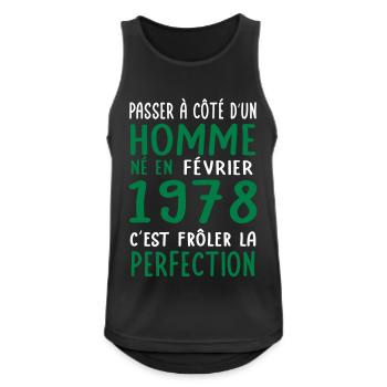 Anniversaire 45 ans - Né en Février 1978 - Débardeur respirant Homme - noir - Devant - Nick (188cm)