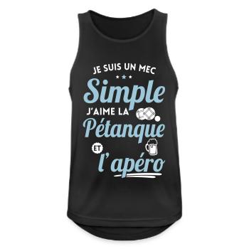 Je suis un mec simple j'aime la pétanque et apéro - Débardeur respirant Homme - noir - Devant - Nick (188cm)