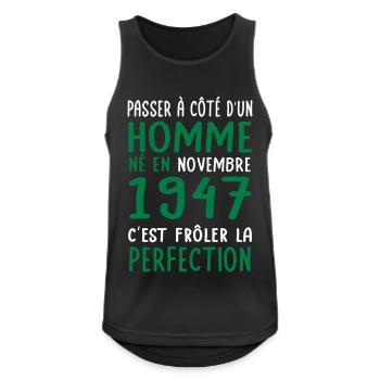 Anniversaire 75 ans - Né en Novembre 1947 - Débardeur respirant Homme - noir - Devant - Nick (188cm)