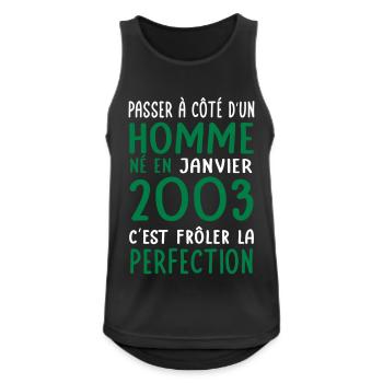 Anniversaire 20 ans - Né en Janvier 2003 - Débardeur respirant Homme - noir - Devant - Nick (188cm)