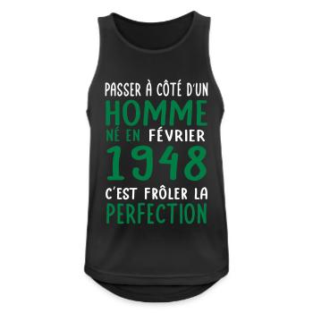 Anniversaire 75 ans - Né en Février 1948 - Débardeur respirant Homme - noir - Devant - Nick (188cm)