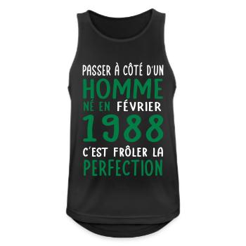 Anniversaire 35 ans - Né en Février 1988 - Débardeur respirant Homme - noir - Devant - Nick (188cm)