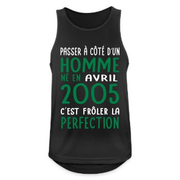 Anniversaire 20 ans - Né en Avril 2005 - Débardeur respirant Homme - noir - Devant - Nick (188cm)