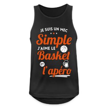 Mec simple aime le basket et l'apéro - Débardeur respirant Homme - noir - Devant - Nick (188cm)