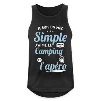 Mec simple aime le camping et l'apéro - Débardeur respirant Homme - noir - Devant - Nick (188cm)