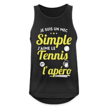 Je suis un mec simple j'aime le tennis et l'apéro - Débardeur respirant Homme - noir - Devant - Nick (188cm)