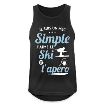 Je suis un mec simple j'aime le ski et l'apéro - Débardeur respirant Homme - noir - Devant - Nick (188cm)