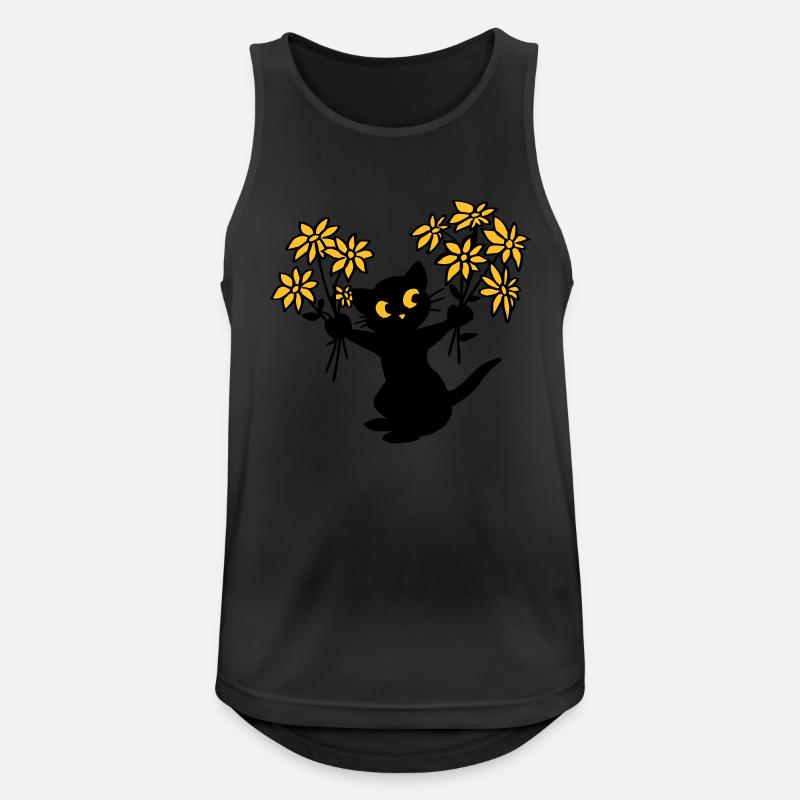 Die Katze mit Blumen - Männer Tank Top atmungsaktiv - Schwarz
