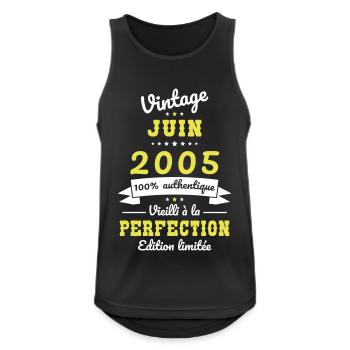 Anniversaire 18 ans - Vintage - Juin 2005 - Débardeur respirant Homme - noir - Devant - Nick (188cm)