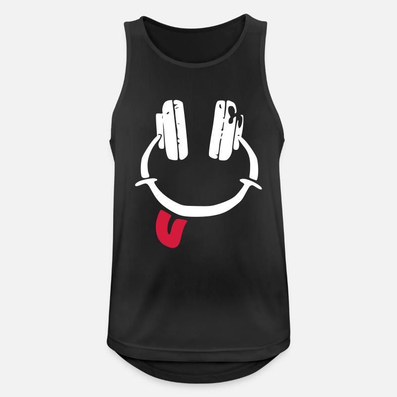 Kopfhörer - Smiley - Zunge - Männer Tank Top atmungsaktiv - Schwarz