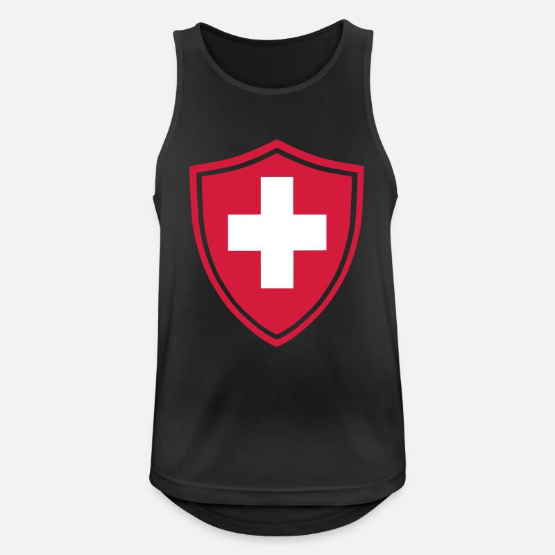 Schweiz Kreuz Button - original - Männer Tank Top atmungsaktiv - Schwarz