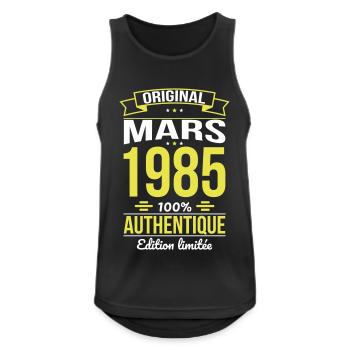 40th Anniversary - Original - März 1985 - Männer Tank Top atmungsaktiv - Schwarz - Vorne - Nick (188cm)