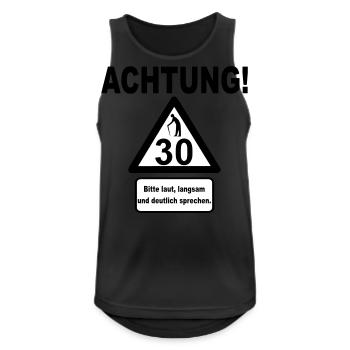 30 Anniversaire - Attention, lent à parler (2f) - Débardeur respirant Homme - noir - Devant - Nick (188cm)