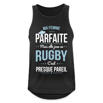 Ma femme pas parfaite mais elle joue au rugby - Débardeur respirant Homme - noir - Devant - Nick (188cm)