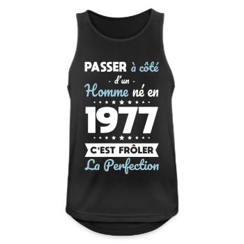 Anniversaire 45 ans - Né en 1977 Perfection - Débardeur respirant Homme - noir - Devant - Nick (188cm)