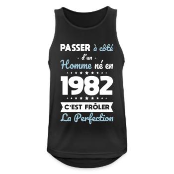 Anniversaire 40 ans - Né en 1982 Perfection - Débardeur respirant Homme - noir - Devant - Nick (188cm)