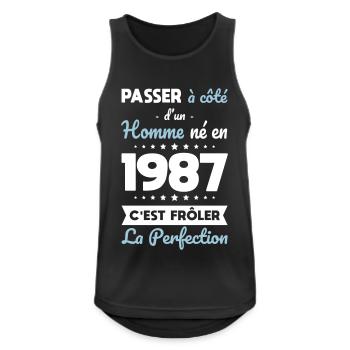 Anniversaire 35 ans - Né en 1987 Perfection - Débardeur respirant Homme - noir - Devant - Nick (188cm)