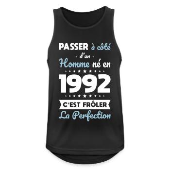 Anniversaire 30 ans - Né en 1992 Perfection - Débardeur respirant Homme - noir - Devant - Nick (188cm)