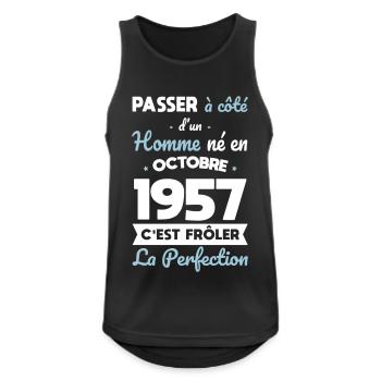 Anniversaire 65 ans - Né en Octobre 1957 - Débardeur respirant Homme - noir - Devant - Nick (188cm)