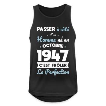 Anniversaire 75 ans - Né en Octobre 1947 - Débardeur respirant Homme - noir - Devant - Nick (188cm)