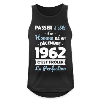 Anniversaire 60 ans - Né en Décembre 1962 - Débardeur respirant Homme - noir - Devant - Nick (188cm)