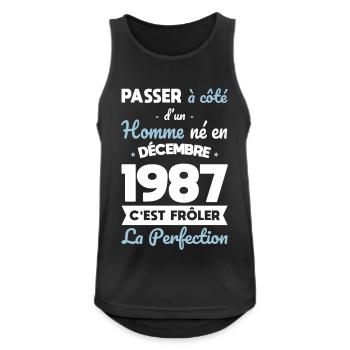 Anniversaire 35 ans - Né en Décembre 1987 - Débardeur respirant Homme - noir - Devant - Nick (188cm)