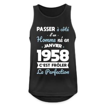 Anniversaire 65 ans - Né en Janvier 1958 - Débardeur respirant Homme - noir - Devant - Nick (188cm)