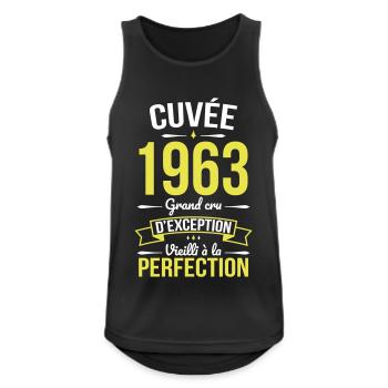 Anniversaire 60 ans - Cuvée 1963 - Cadeau Humour - Débardeur respirant Homme - noir - Devant - Nick (188cm)