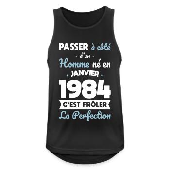 Anniversaire 40 ans - Né en Janvier 1984 - Débardeur respirant Homme - noir - Devant - Nick (188cm)