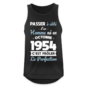 Anniversaire 70 ans - Né en Octobre 1954 - Débardeur respirant Homme - noir - Devant - Nick (188cm)
