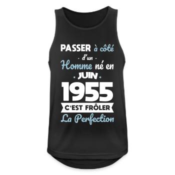 Anniversaire 70 ans - Né en Juin 1955 - Débardeur respirant Homme - noir - Devant - Nick (188cm)