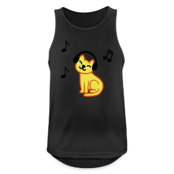 cat loves music, Katze liebt Musik - Männer Tank Top atmungsaktiv - Schwarz - Vorne - Nick (188cm)