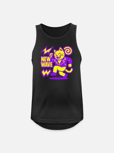 New Wave Cat - Männer Tank Top atmungsaktiv - Schwarz