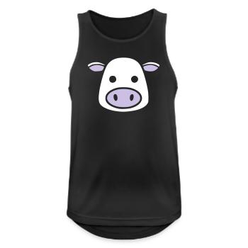 Mignonne Tête de Vache Visage Vector de la BD - Débardeur respirant Homme - noir - Devant - Nick (188cm)
