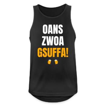 Oans Zwoa Gsuffa – Tente de bière toastée bavaroise - Débardeur respirant Homme - noir - Devant - Nick (188cm)