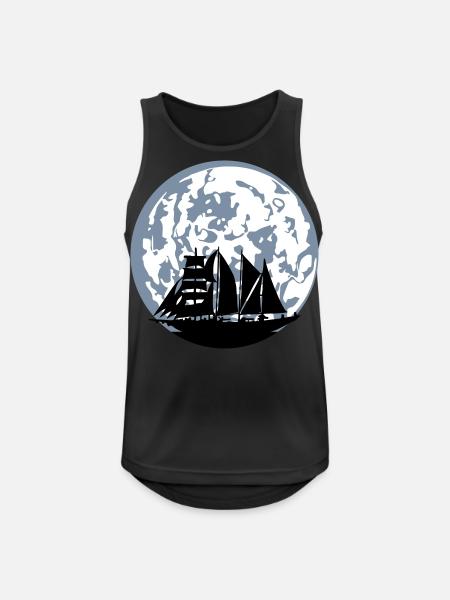 Moon silhouette sailing ship - Men's Breathable Tank Top - black