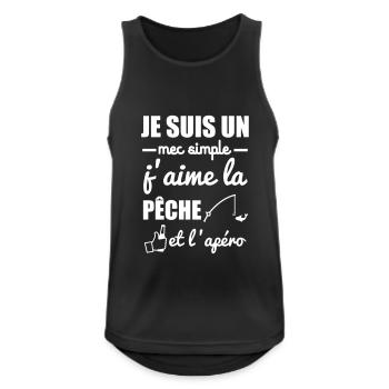 Mec simple pêche apéro, cadeau pêcheur, pêche - Débardeur respirant Homme - noir - Devant - Nick (188cm)