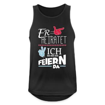 ER HEIRATET JGA - Männer Tank Top atmungsaktiv - Schwarz - Vorne - Nick (188cm)