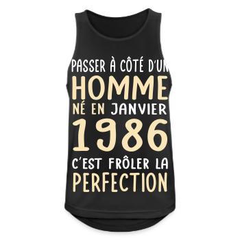 Anniversaire 40 ans - Né en Janvier 1986 - Débardeur respirant Homme - noir - Devant - Nick (188cm)