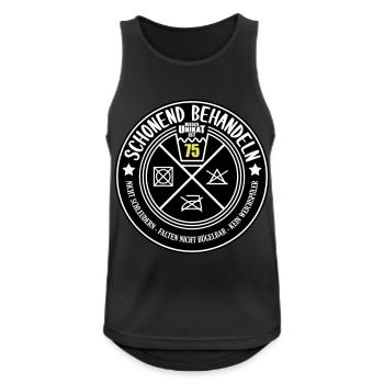 Schonend behandeln Unikat 75 | Farben änderbar - Männer Tank Top atmungsaktiv - Schwarz - Vorne - Nick (188cm)