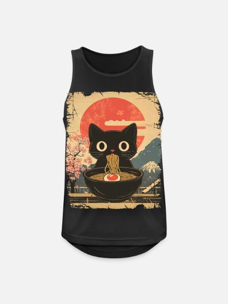 Katze isst Ramen - vintage style - Männer Tank Top atmungsaktiv - Schwarz