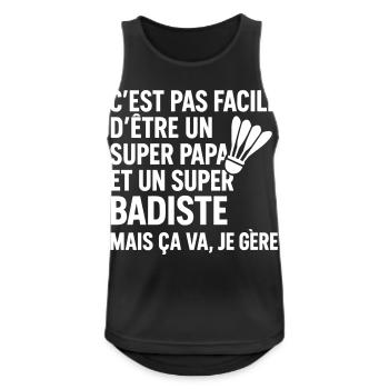 Badminton – Super Papa Badminon - Männer Tank Top atmungsaktiv - Schwarz - Vorne - Nick (188cm)